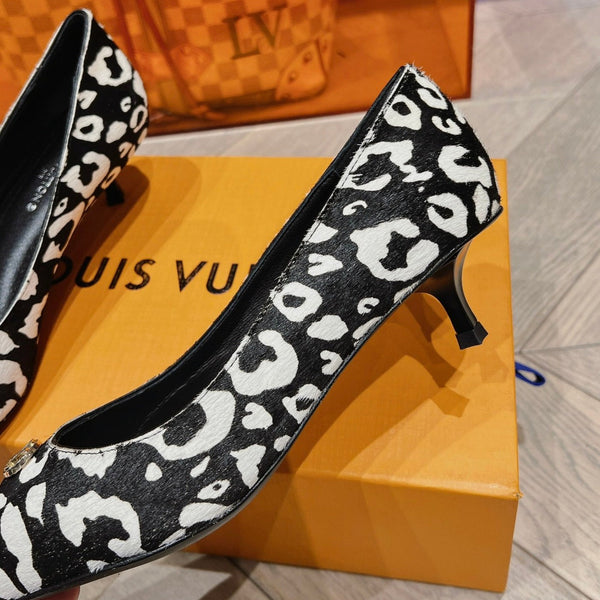 DÉCOLLETÉ LV CON TACCO BASSO BIANCO LEOPARDATO