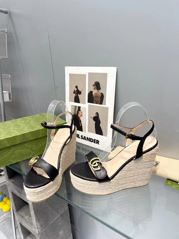 gg marmont sandal 140mm espadrilles black leather