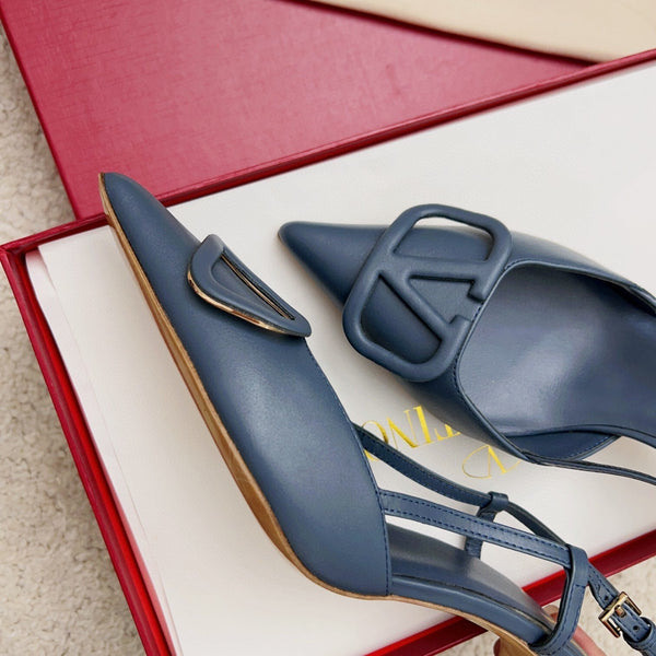 Valentin Vlogo Signature Slingback in pelle di vitello blu