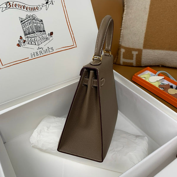 HM KELLY 28CM ETOUPE EPSOM GOLD HARDWARE