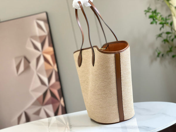 LV saint jacques 22cm tote bag basket raffia brown leather