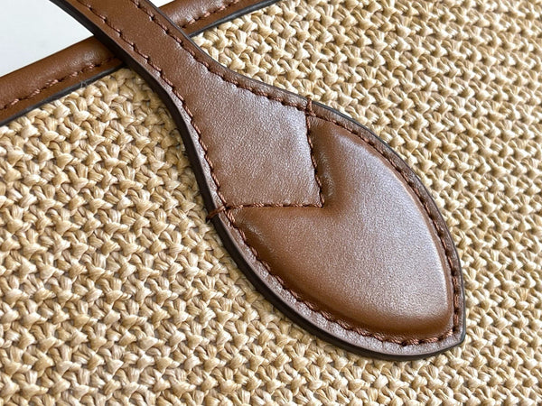 LV saint jacques 22cm tote bag basket raffia brown leather