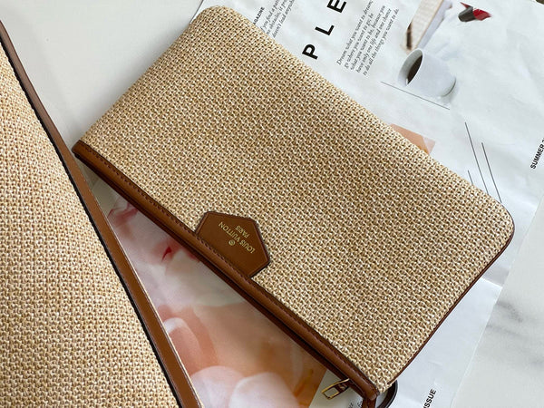 LV saint jacques 22cm tote bag basket raffia brown leather