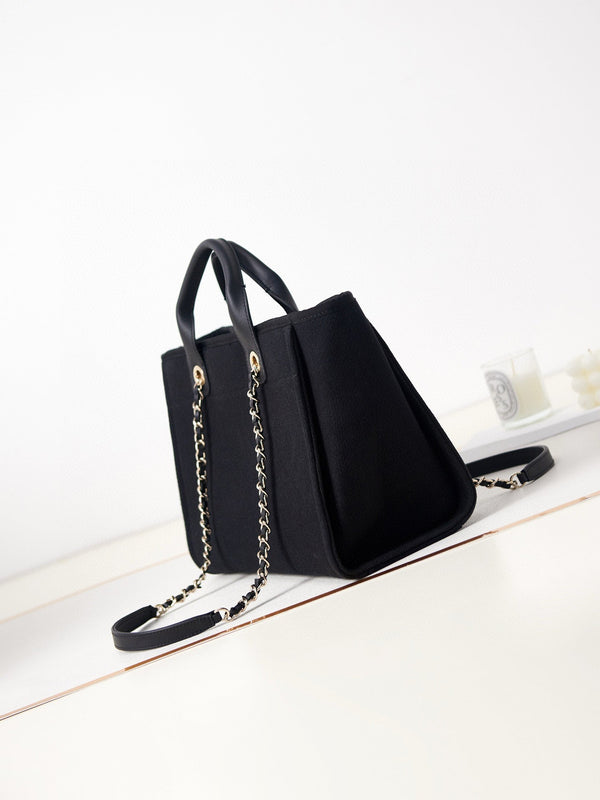 cc deauville shopping piccola tote 33cm nera in tessuto misto pelle di vitello