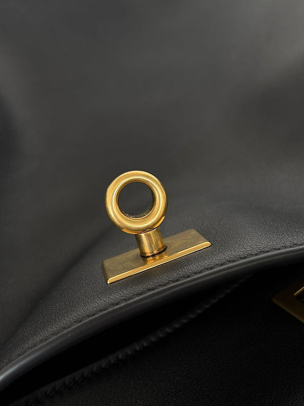 Balencia Tote Bag Black Calfskin Gold Hardware