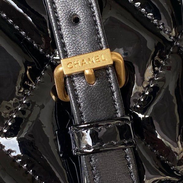 cc large backpack 31cm black patent calfskin gold hardware