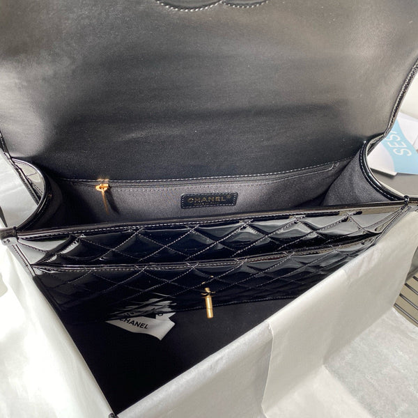 cc large backpack 31cm black patent calfskin gold hardware