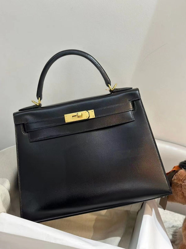 HM KELLY 28CM NERO BOXCALF HARDWARE ORO