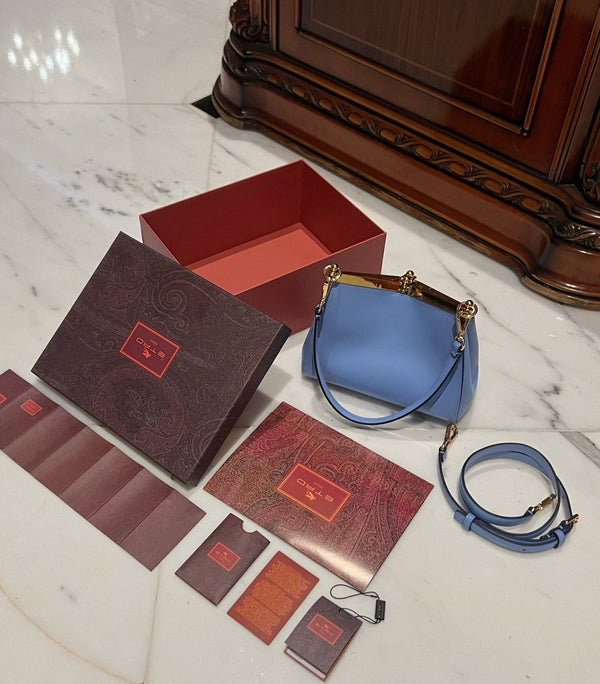 Etro Medium Vela Bag 28cm Blue Calfskin