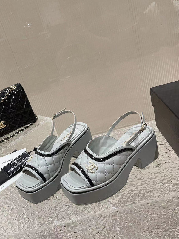 cc platform slingback sandal grey calfskin