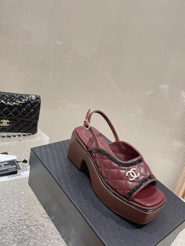 cc platform slingback sandal burgundy calfskin