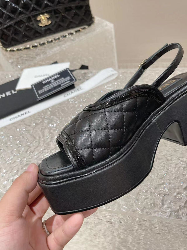 cc platform slingback sandal black calfskin