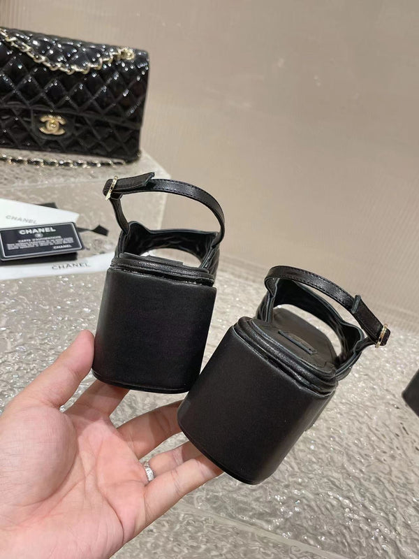 cc platform slingback sandal black calfskin