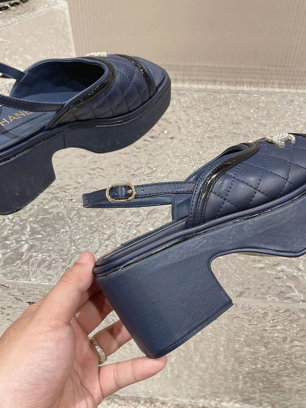 cc platform slingback sandal dark blue calfskin