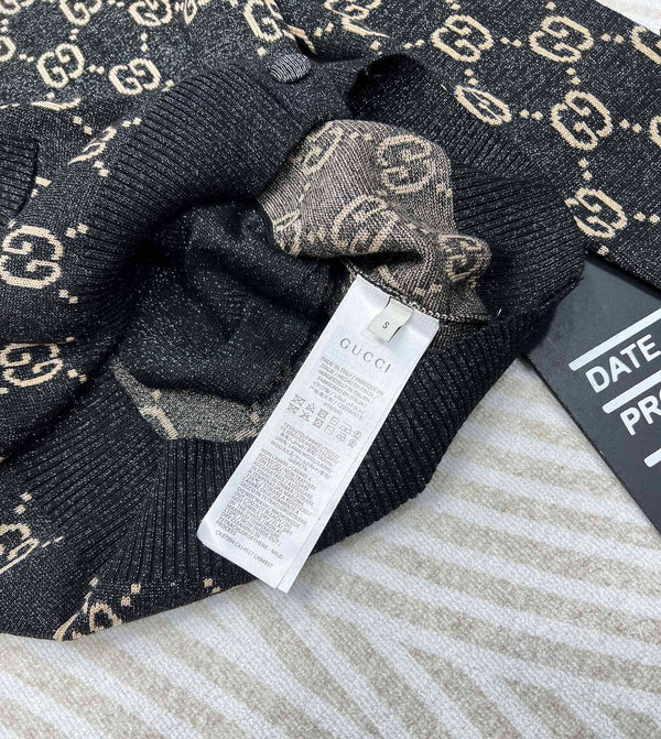 GG V-Neck Long Sleeve Cardigan Black Beige Monogram