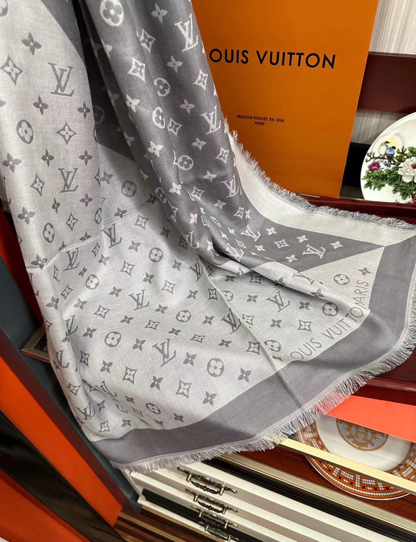 All About LV Monogram Scarf Gray Wool