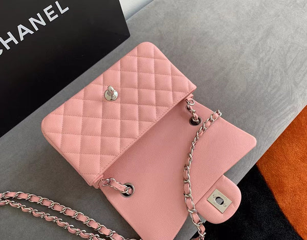 Flap Bag Mini 20cm Pink Caviar Leather Silver Hardware