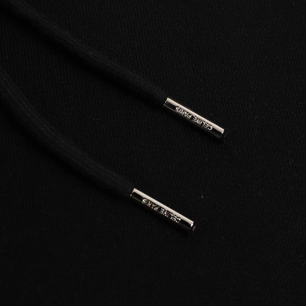 Felpa con cappuccio larga Celin in pile nero con logo bianco