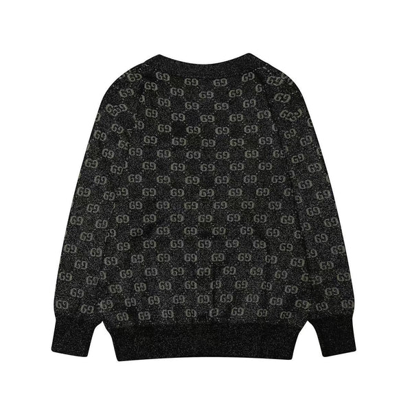 GG Cardigan V-Neck Monogram Black Jacquard