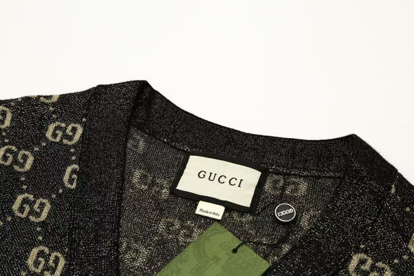 GG Cardigan V-Neck Monogram Black Jacquard