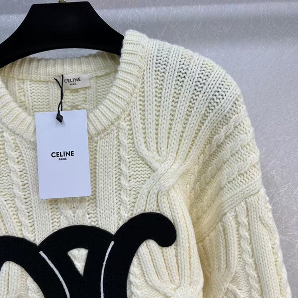 Celin Black Triomphe Cream Sweater