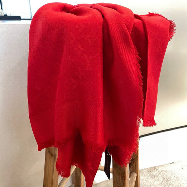 LV SCARF 140CM RED MONOGRAM JACQUARD 150730