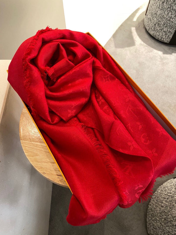 LV SCARF 140CM RED MONOGRAM JACQUARD 150730