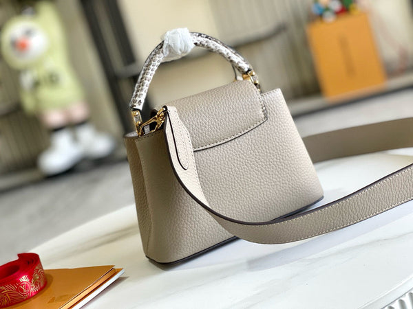 Capucines Bag Light Brown Calfskin Leather Snake Top Handle Best Version