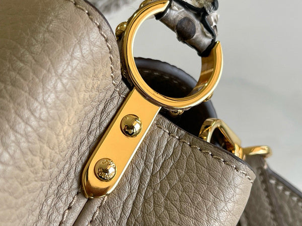 Capucines Bag Light Brown Calfskin Leather Snake Top Handle Best Version