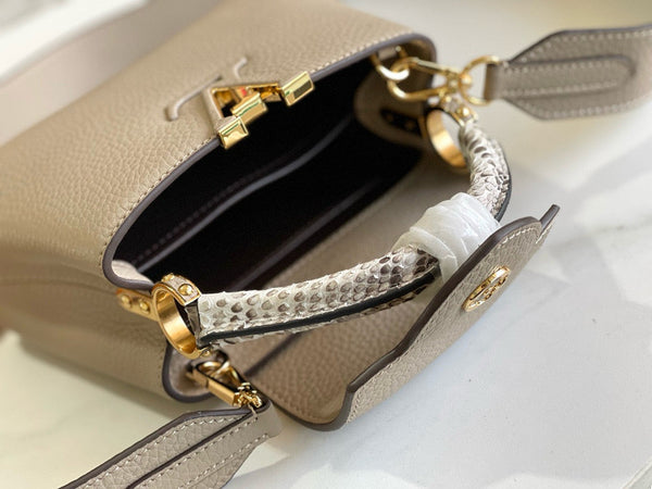 Capucines Bag Light Brown Calfskin Leather Snake Top Handle Best Version