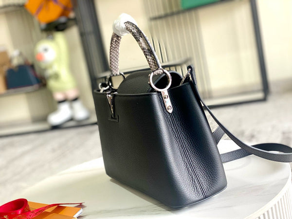 Capucines Bag Black Calfskin Leather Snake Top Handle Best Version