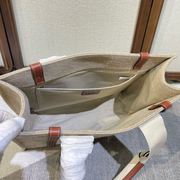 Chloe Woody tote bag 37cm in linen brown white