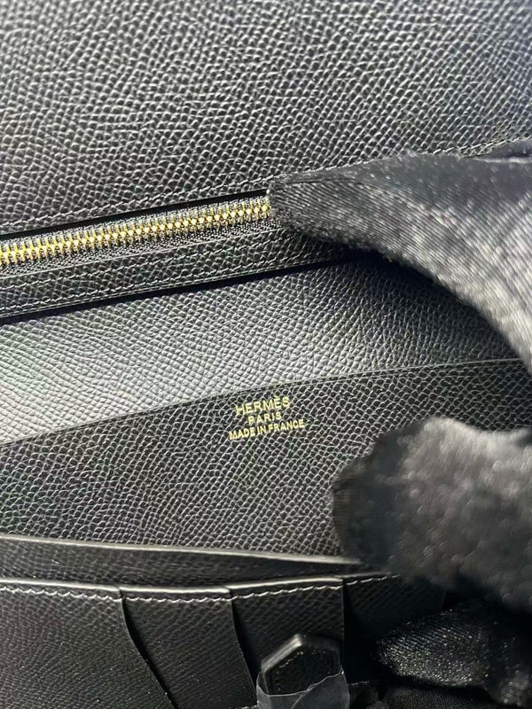 HM Black Epsom Bearn 17,5 Gusset Wallet gold hardware