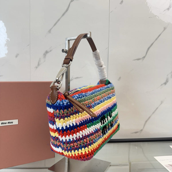 Miumiu Rainbow Woven Bag 21cm Super Heavy Cottton Handmade