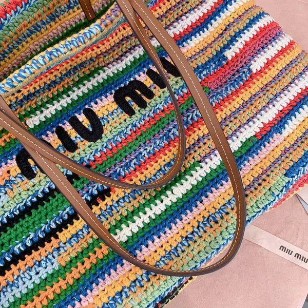 Miumiu Rainbow Woven Bag 40cm Super Heavy Cottton Handmade