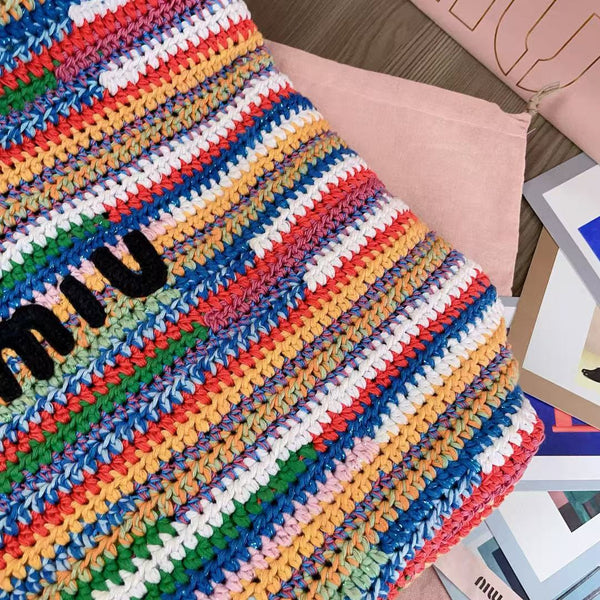 Miumiu Rainbow Woven Bag 40cm Super Heavy Cottton Handmade