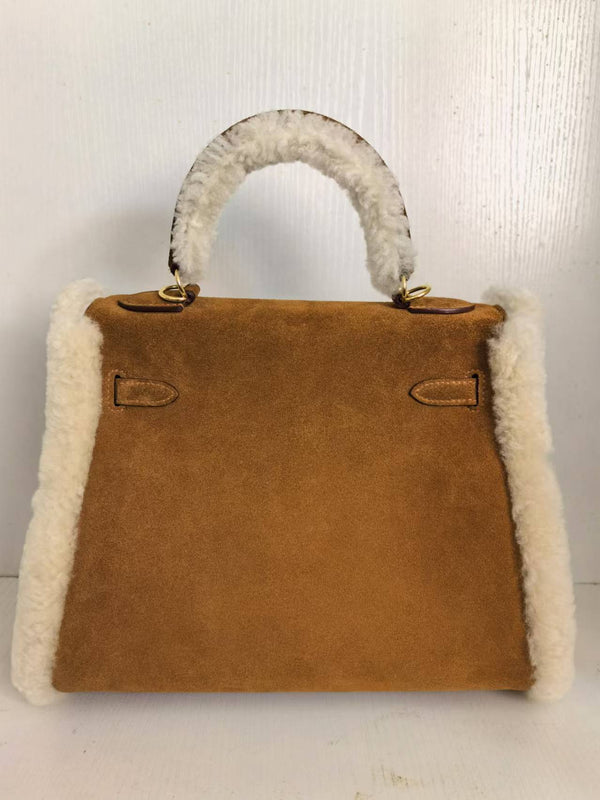 HM Kelly Teddy Plush Shearling Brown Suede Palladium Hardware (Need 30 days to prepare goods)