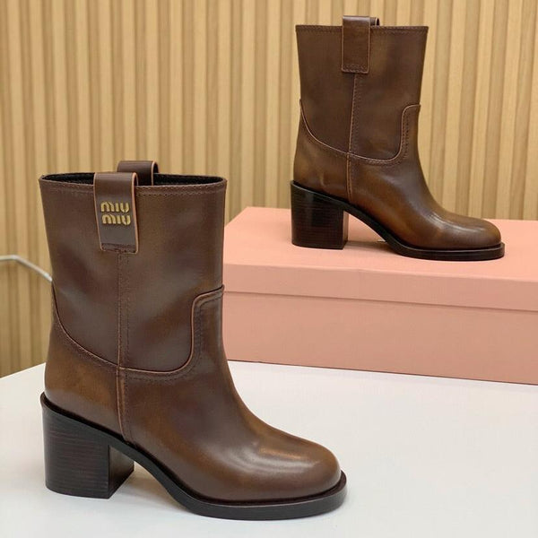 Miu Smoked Leather Booties