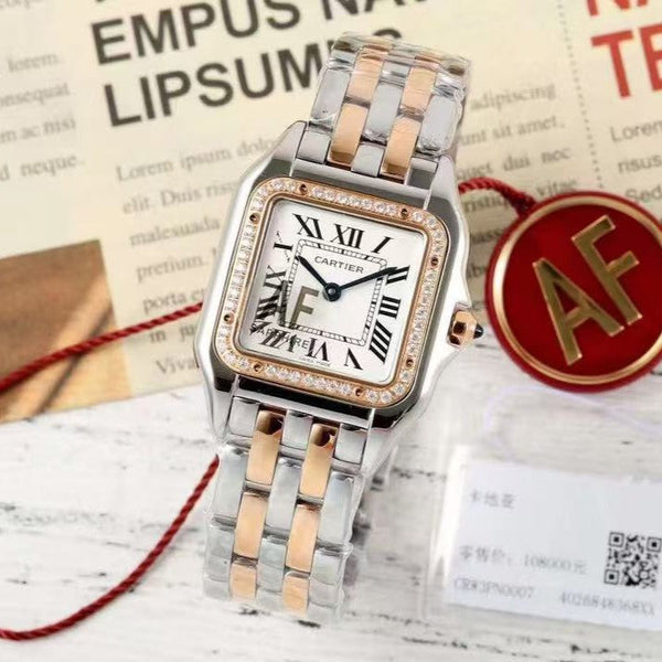PANTHERE 27MM PINK GOLD SILVER CASE DIAMOND BEZEL WHITE DIAL (BEST VERSION)