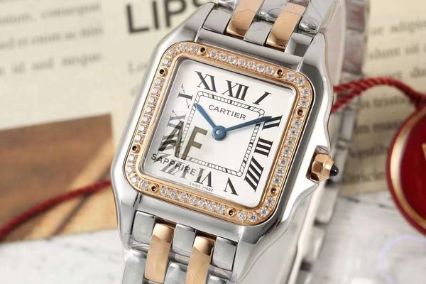 PANTHERE 27MM PINK GOLD SILVER CASE DIAMOND BEZEL WHITE DIAL (BEST VERSION)