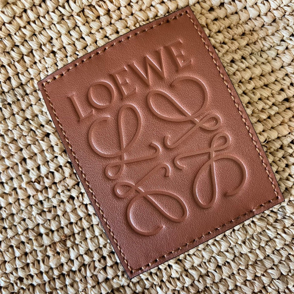 Mini Slit Tote 30cm Beige Raffia Tan Calfskin