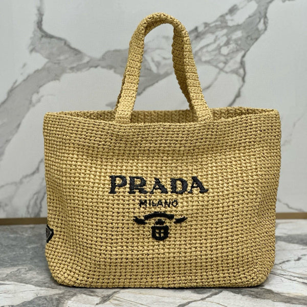 Prada Woven Tote Bag Beige Raffia