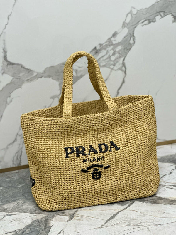 Prada Woven Tote Bag Beige Raffia