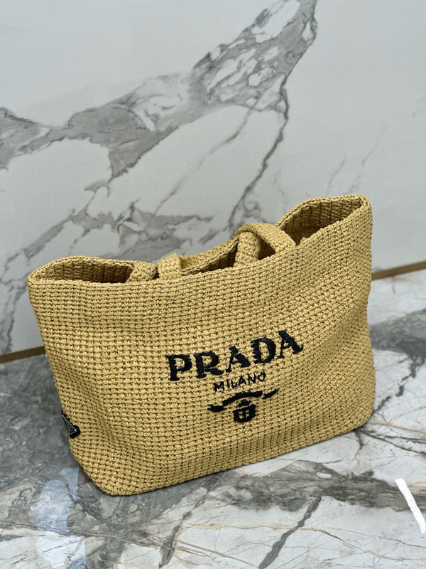Prada Woven Tote Bag Beige Raffia