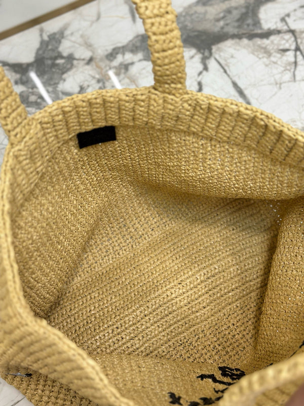 Prada Woven Tote Bag Beige Raffia