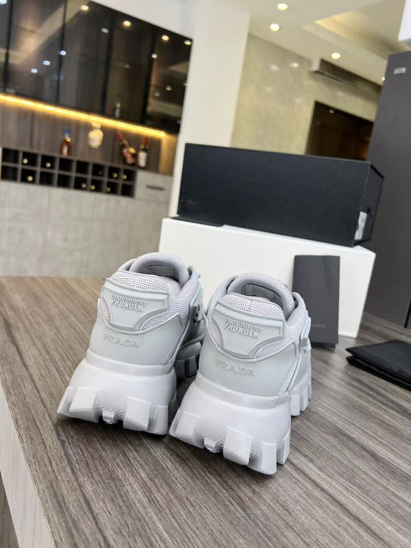 Prada Cloudbust Thunder Sneakers White mix Pearl Gray Knit Fabric
