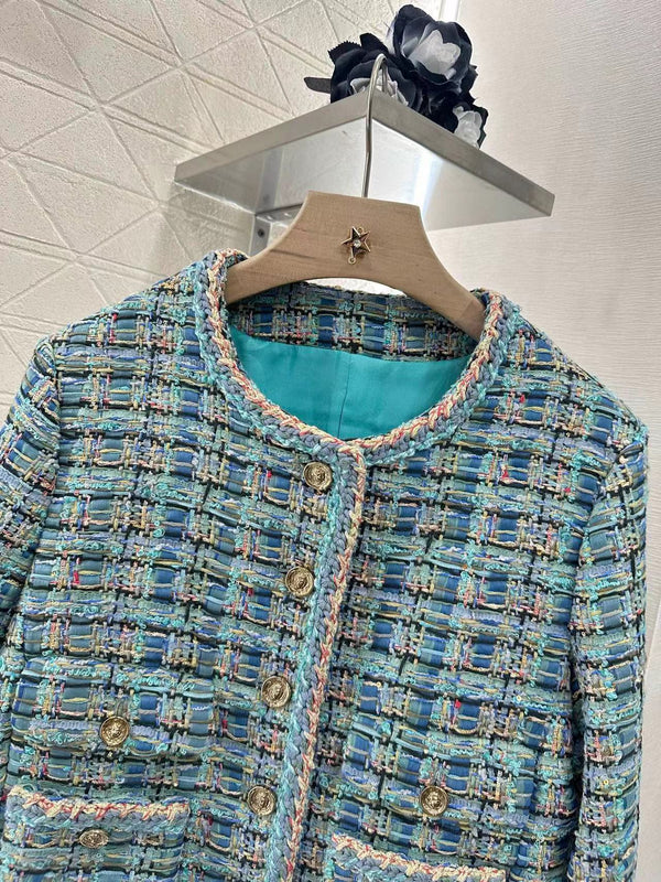 CC 25 Blue Cardigan Jacket Cotton Silk Mix Wool