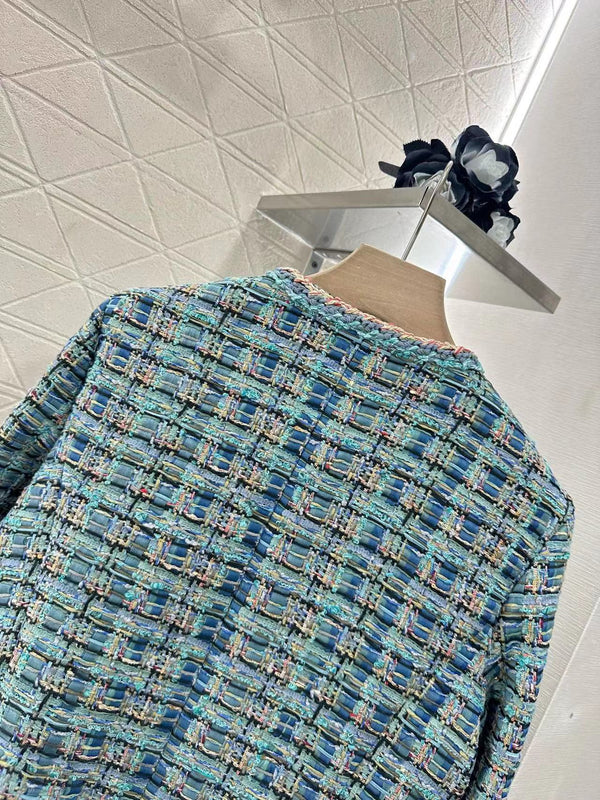 CC 25 Blue Cardigan Jacket Cotton Silk Mix Wool