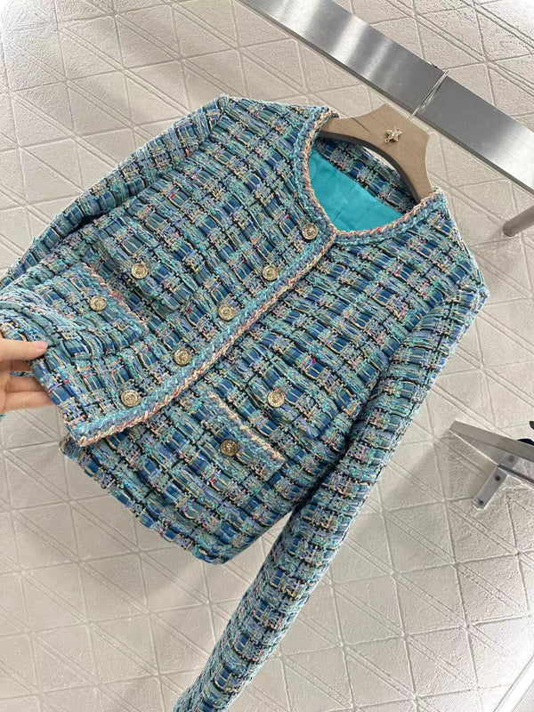 CC 25 Blue Cardigan Jacket Cotton Silk Mix Wool