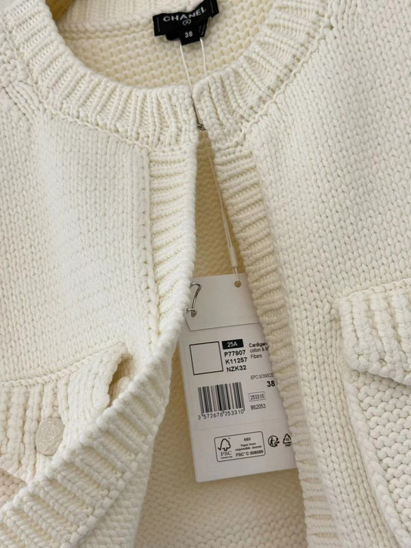 CC 25 White Cardigan Short-Sleeves Cotton